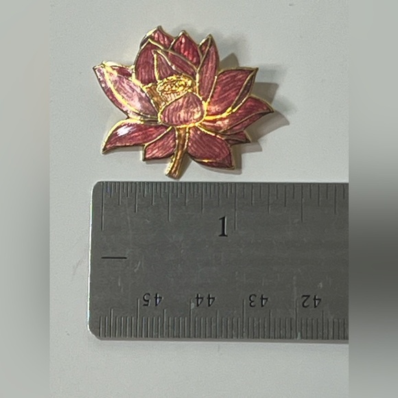 Vintage SITI Cloisonne Style Rose Flower Lapel Pin Brooch Gold Tone - Picture 3 of 4